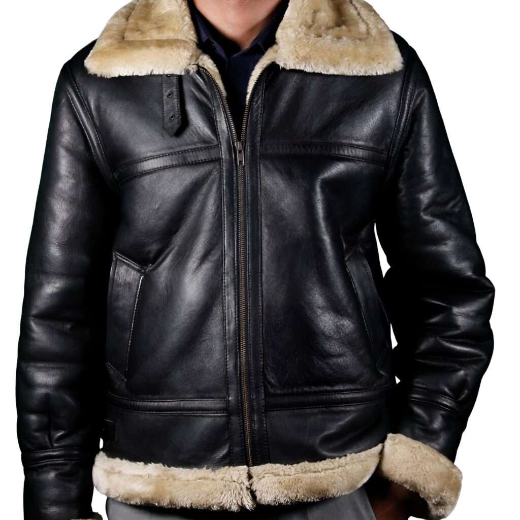 Black Leather B3 Shearling Jacket – 100% Pure Cow Leather – Winter Premium