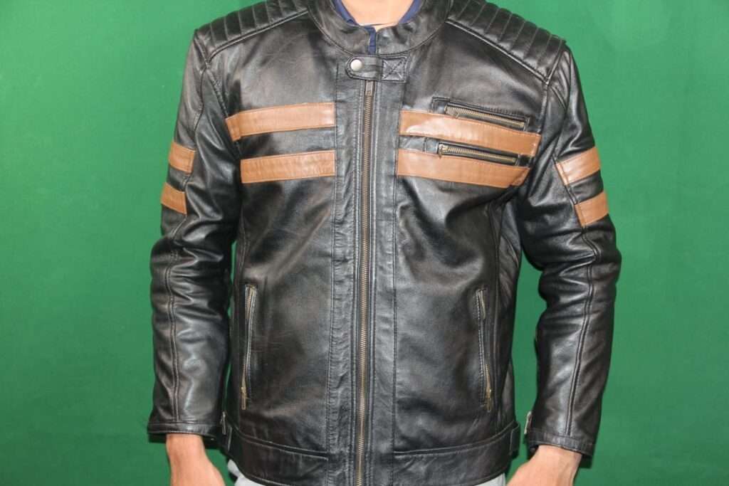 Black & Tan Racer Leather Jacket – Premium Cow Leather