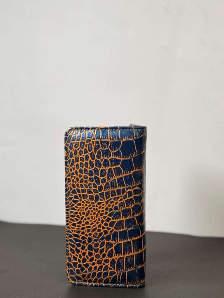 Blue Croc-Embossed Long Wallet – 100% Genuine Cow Leather