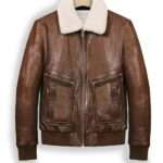 Brown Leather Fur Collar Bomber Jacket – 100% Genuine Cow Leather | Vintage Winter Aviator Style