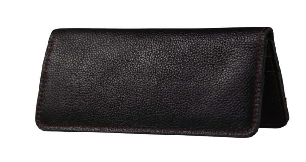 Casual Red-Accent Black Long Wallet – 100% Genuine Cow Leather